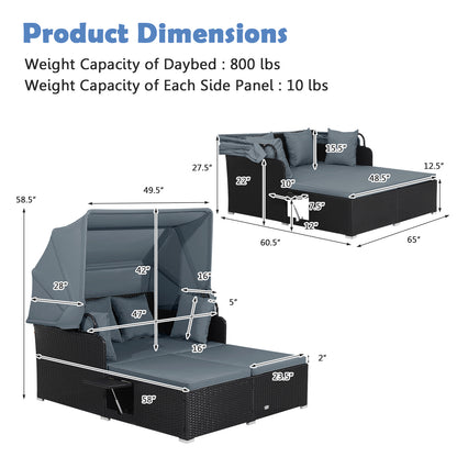 Patio Rattan Daybed with Retractable Canopy and Side Tables, Gray Outdoor Sectionals at Gallery Canada