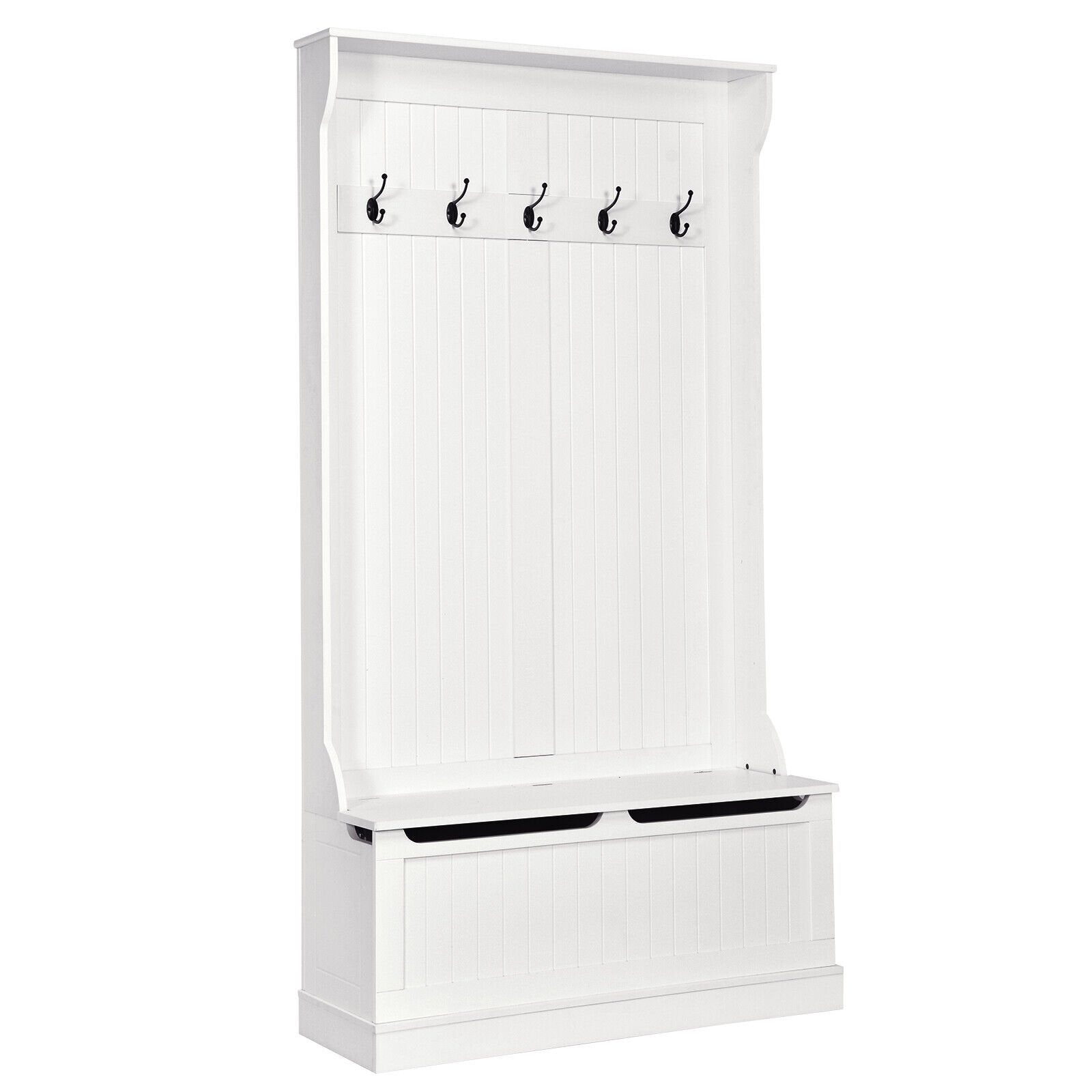 3-in-1 Entryway Hall Tree Coat Rack Shoe Bench with Hooks and Bottom Storage, White at Gallery Canada
