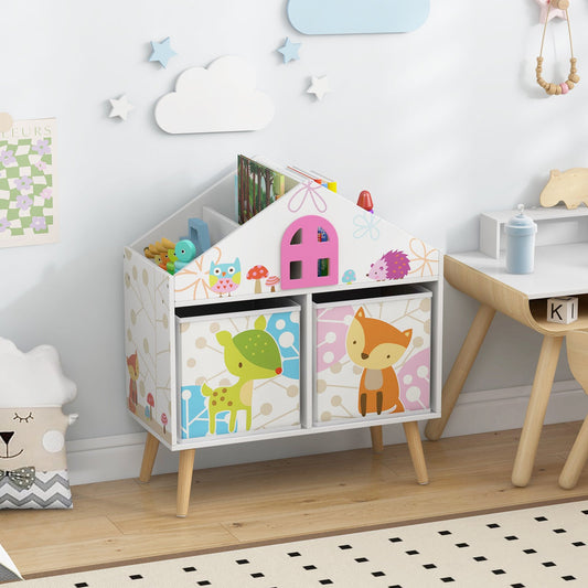 Kids House-shaped Bookshelf with 2 Storage Bins for Kids Room Playroom, White - Gallery Canada