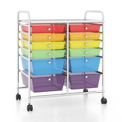 12 Storage Drawer Organizer Bins Rolling Cart, Transparent, Multicolor