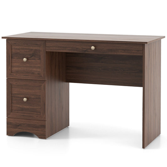 Wooden Vintage Computer Desk with 3 Drawers for Home and Office, Walnut - Gallery Canada