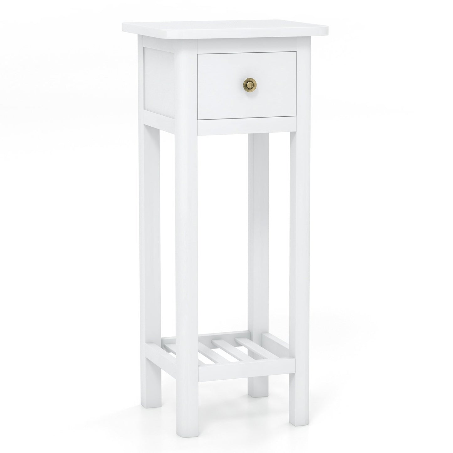 2 Tier Slim Nightstand Bedside Table with Drawer Shelf, White Nightstands at Gallery Canada