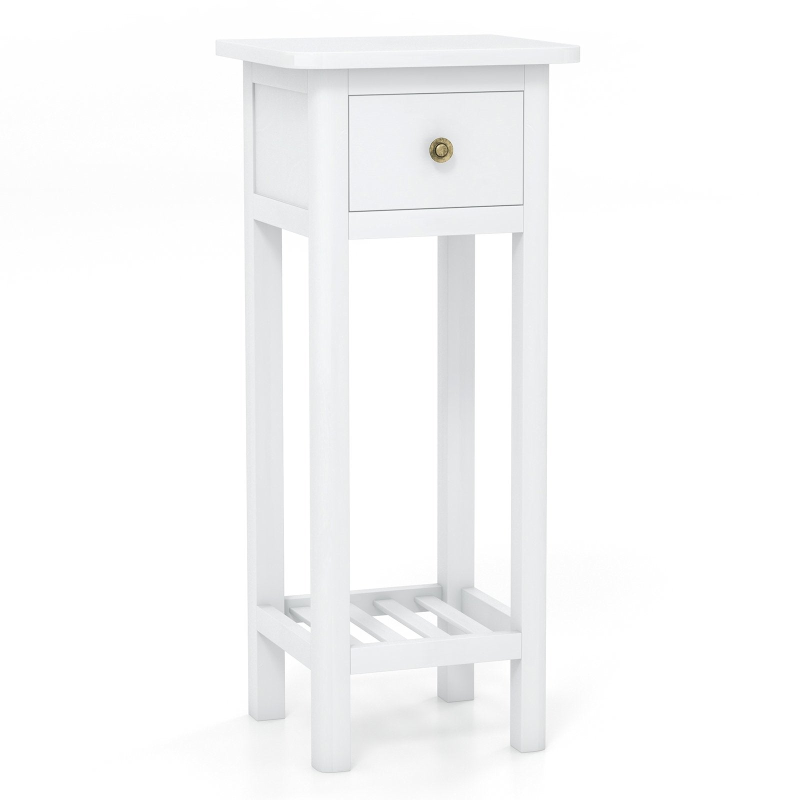2 Tier Slim Nightstand Bedside Table with Drawer Shelf, White Nightstands at Gallery Canada