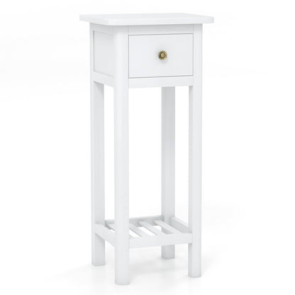 2 Tier Slim Nightstand Bedside Table with Drawer Shelf, White Nightstands at Gallery Canada