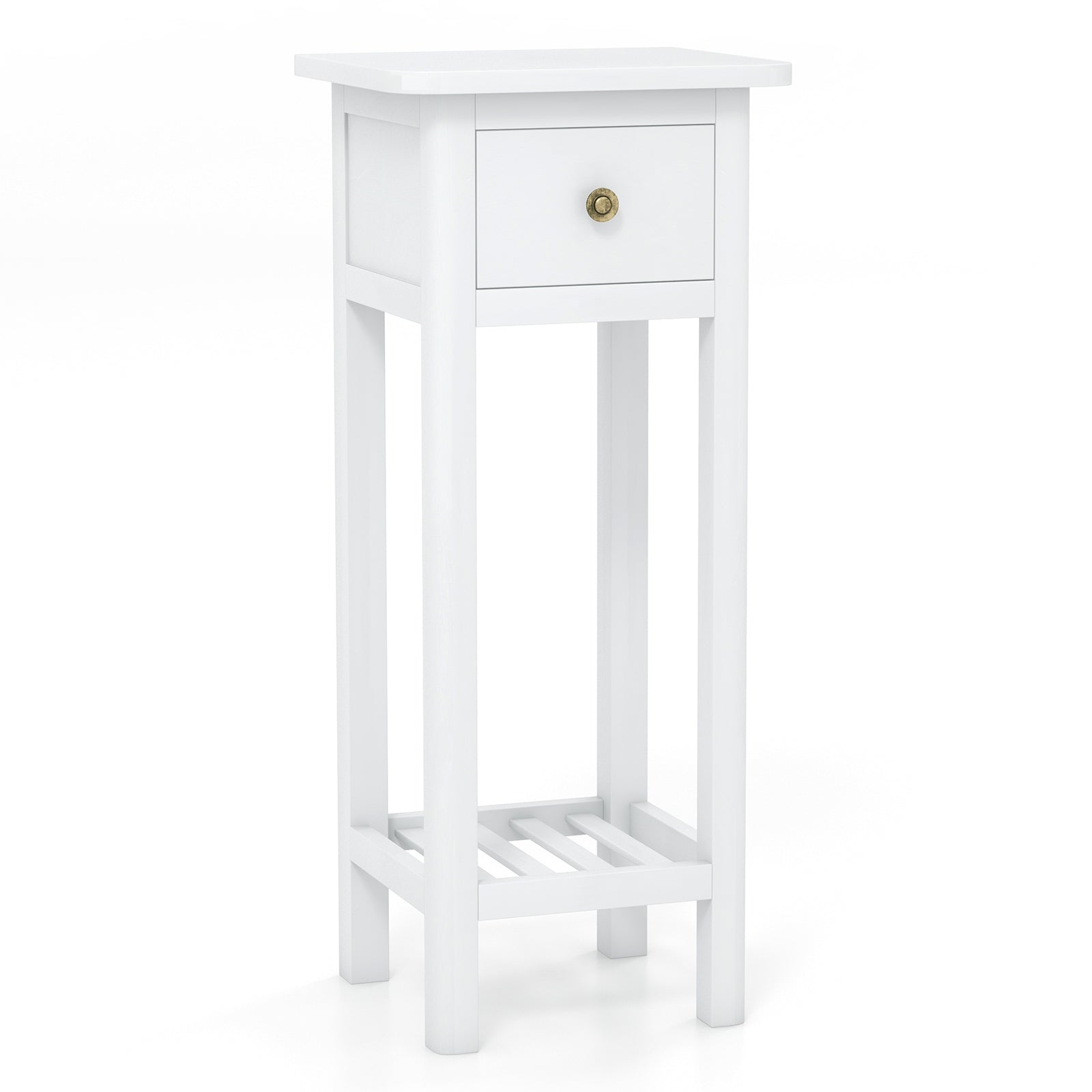 2 Tier Slim Nightstand, With Drawer Shelf, White Nightstands at Gallery Canada