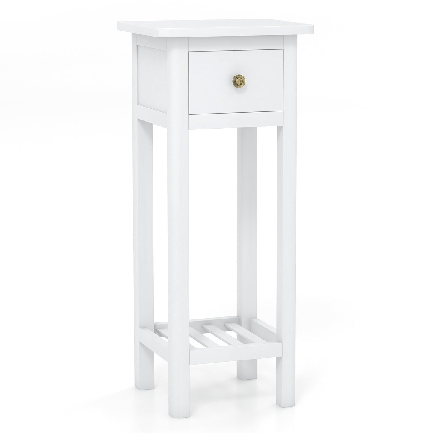 2 Tier Slim Nightstand, With Drawer Shelf, White Nightstands at Gallery Canada