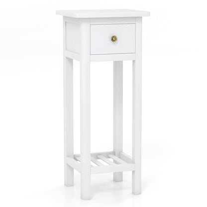 2 Tier Slim Nightstand, With Drawer Shelf, White Nightstands at Gallery Canada