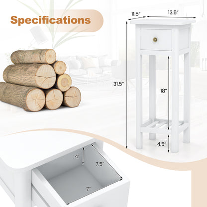 2 Tier Slim Nightstand Bedside Table with Drawer Shelf, White Nightstands at Gallery Canada