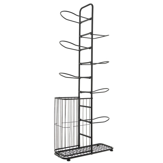 Metal Basketball Holder, 7 Removable Hanging Rods, Side Ball Basket, Black