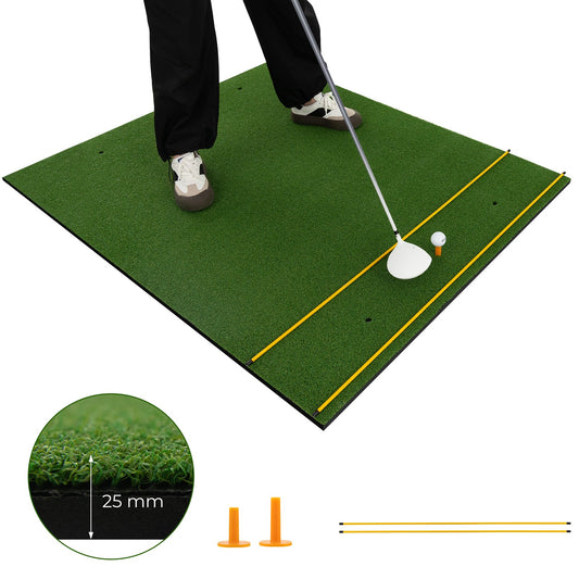 Artificial Turf Mat for Indoor and Outdoor Golf Practice Includes 2 Rubber Tees and 2 Alignment Sticks-25mm, Green - Gallery Canada