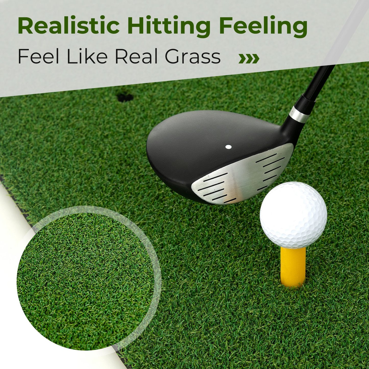 Artificial Turf Mat for Indoor and Outdoor Golf Practice Includes 2 Rubber Tees and 2 Alignment Sticks-25mm, Green