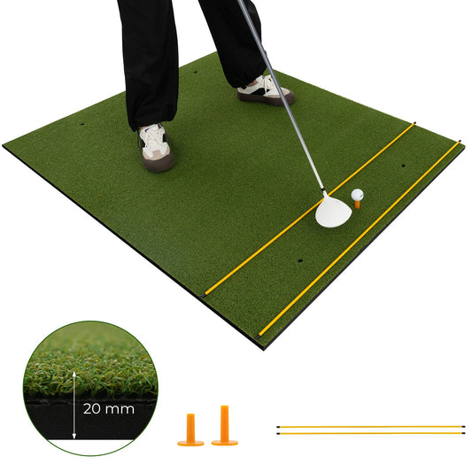 Artificial Turf Mat for Indoor and Outdoor Golf Practice Includes 2 Rubber Tees and 2 Alignment Sticks-20mm, Green - Gallery Canada