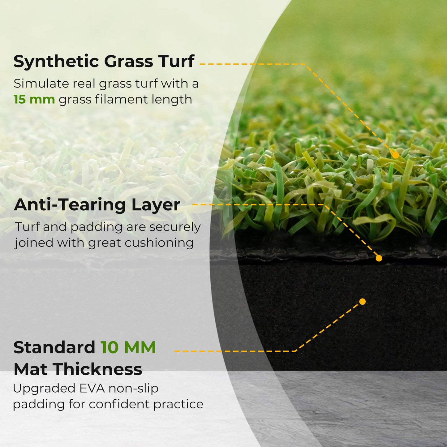 Artificial Turf Mat for Indoor and Outdoor Golf Practice Includes 2 Rubber Tees and 2 Alignment Sticks-20mm, Green