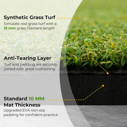 Artificial Turf Mat for Indoor and Outdoor Golf Practice Includes 2 Rubber Tees and 2 Alignment Sticks-20mm, Green
