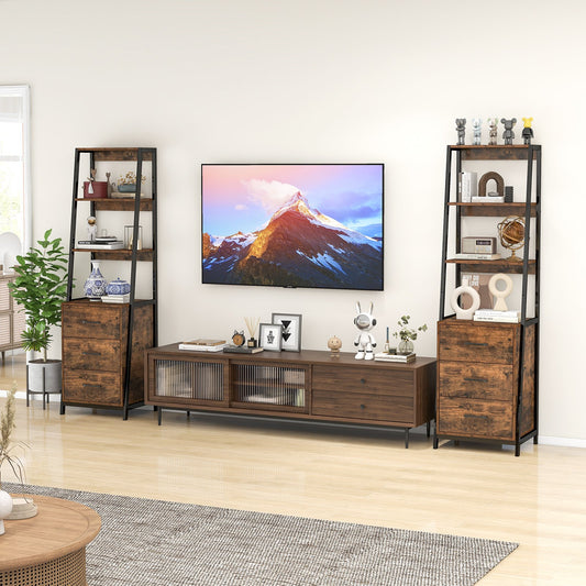 Multifunctional Tall Bookcase with Open Shelves and Storage Drawers-, Rustic Brown - Gallery Canada