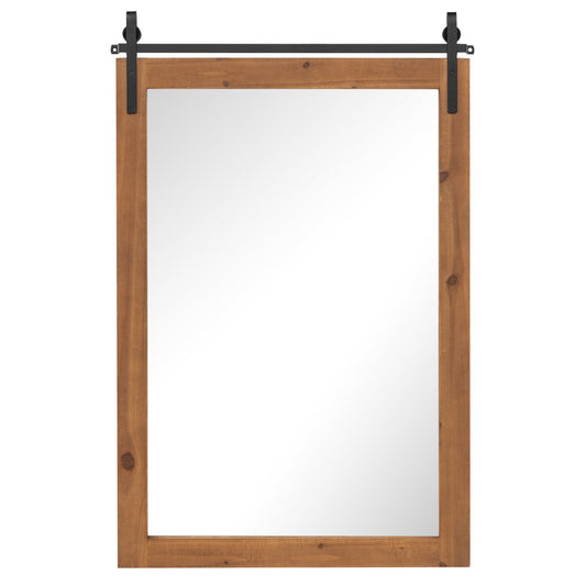 40 x 25 Inch Farmhouse Bathroom Mirror with Wooden Frame and Metal Bracket, Brown - Gallery Canada