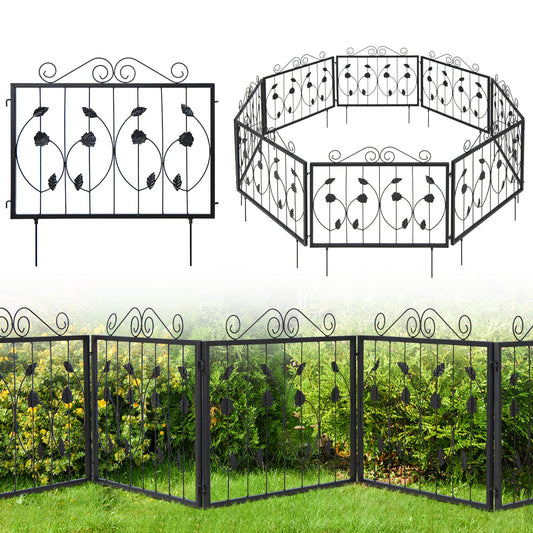 Decorative Garden Fence with 8 Panels Animal Barrier, Black - Gallery Canada