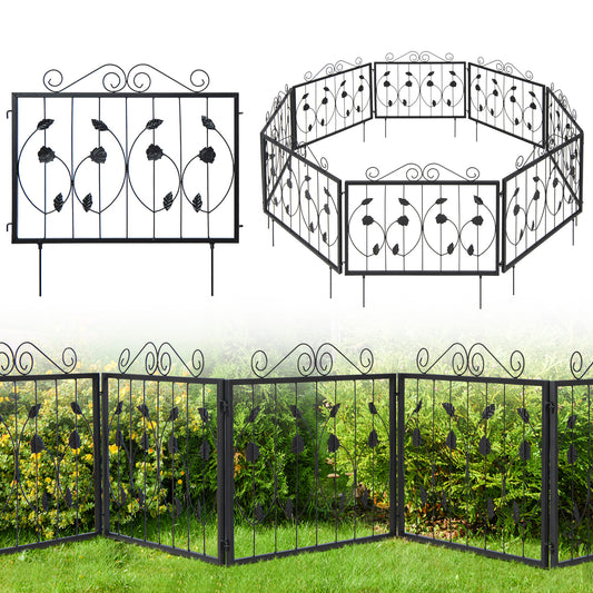 Decorative Garden Fence, 8 Panels Animal Barrier, Black