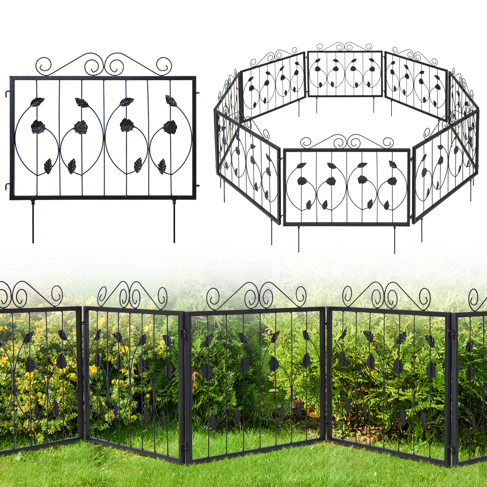 Decorative Garden Fence with 8 Panels Animal Barrier, Black Decorative Fencing & Flooring Black at Gallery Canada