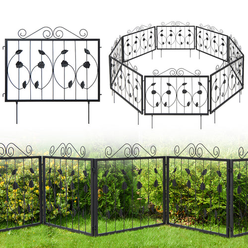 Decorative Garden Fence with 8 Panels Animal Barrier, Black