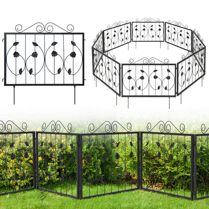 Decorative Garden Fence, 8 Panels Animal Barrier, Black