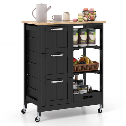 Rolling Kitchen Island Utility Storage Cart with 3 Large Drawers, Black - Gallery Canada
