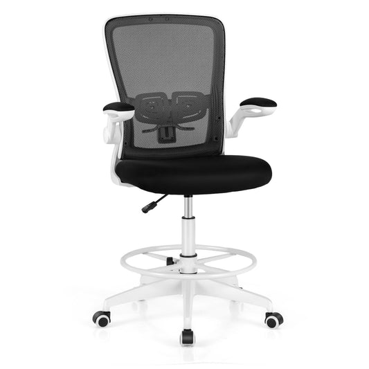 Height Adjustable Drafting Chair with Flip Up Arms for Home Office, White - Gallery Canada