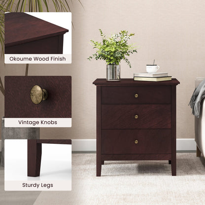 Nightstand Beside End Side Table Organizer with 3 Drawers, Brown - Gallery Canada