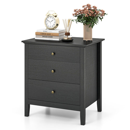 Nightstand Beside End Side Table Organizer with 3 Drawers, Black
