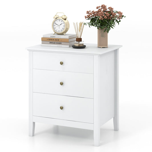 Nightstand Beside End Side Table Organizer with 3 Drawers, White - Gallery Canada