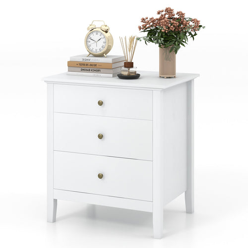 Nightstand Beside End Side Table Organizer with 3 Drawers, White