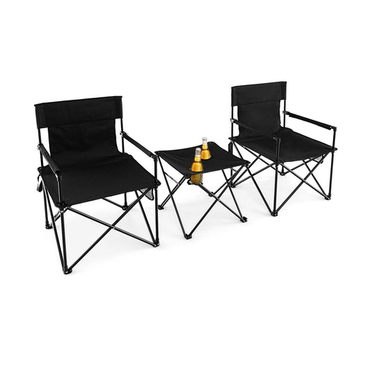 Outdoor Folding Camping Chairs and Table Set with Carrying Bag, Black - Gallery Canada