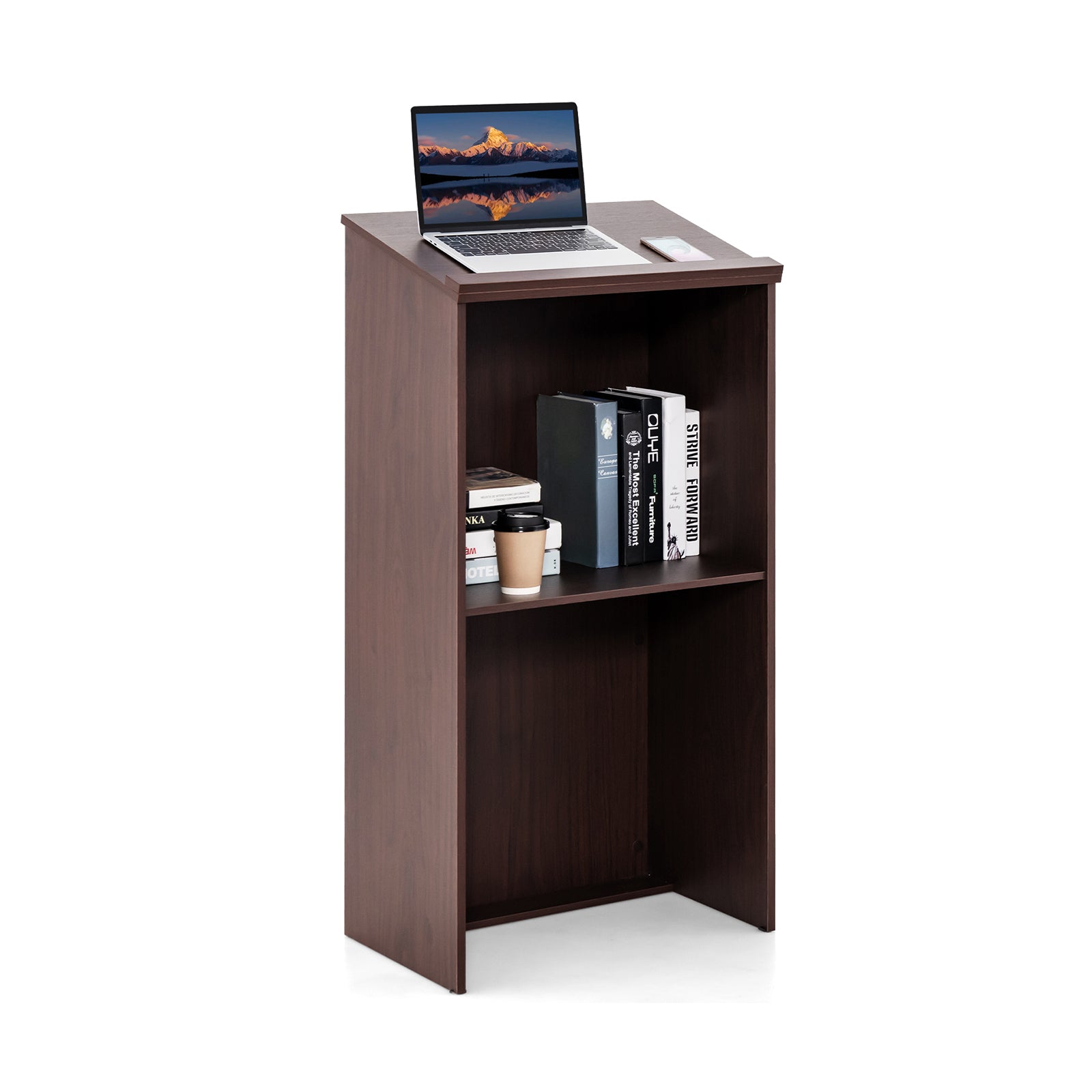 Wooden Floor Standing Podium Lectern, Brown Laptop Tables & Printer Stands Brown at Gallery Canada