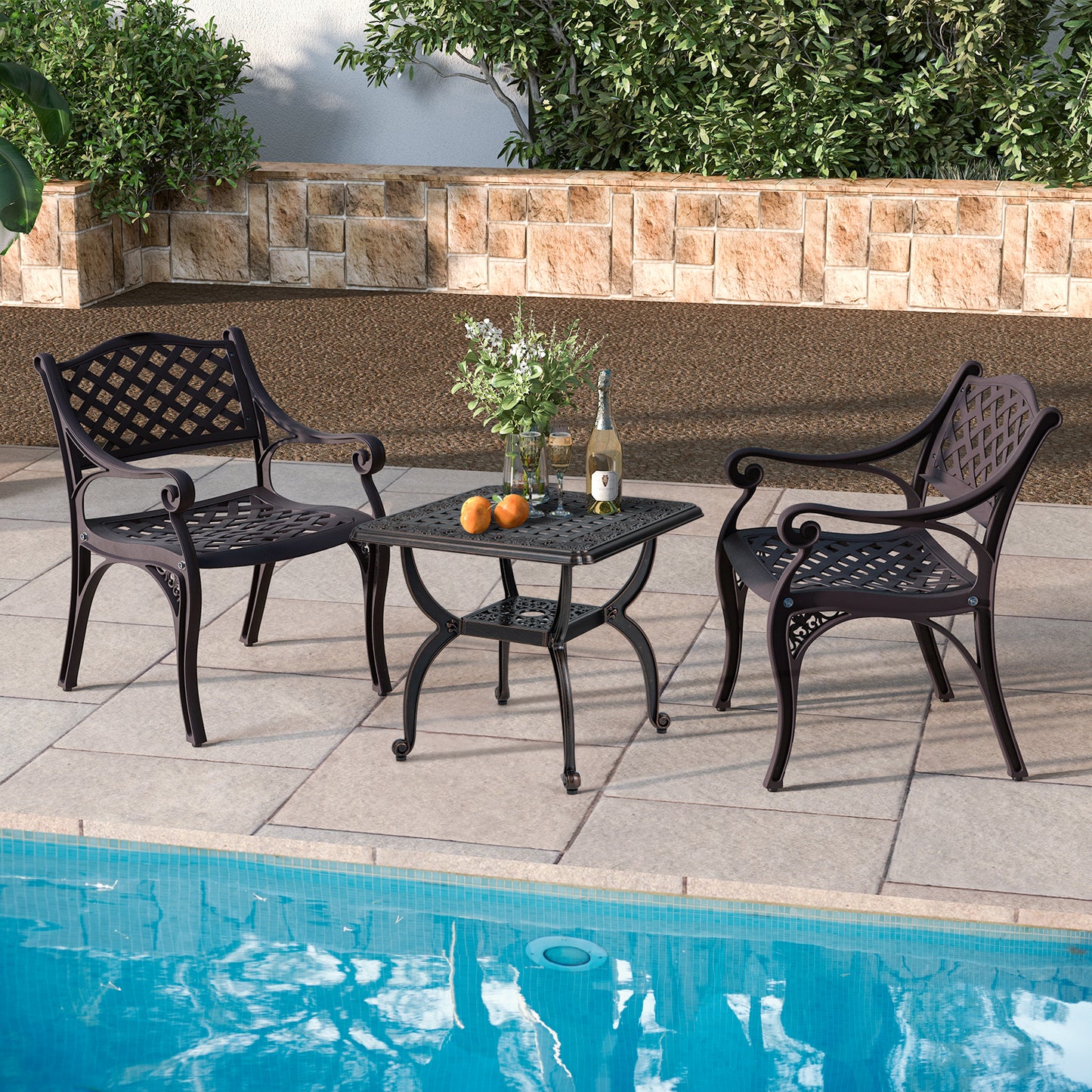 Cast Aluminum Outdoor Side Table with Storage Shelf for Garden Porch Balcony, Rustic Brown Patio Coffee Tables at Gallery Canada