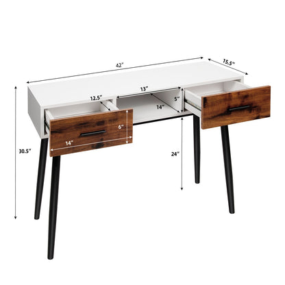 Table console 42 pouces avec 2 tiroirs, marron