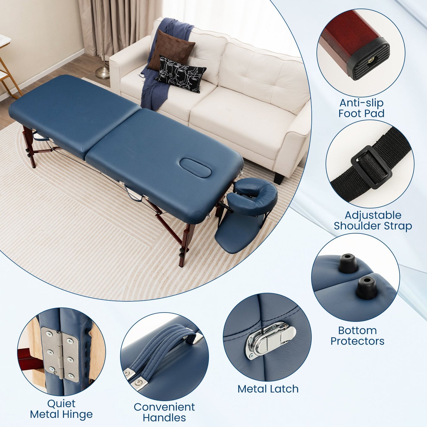 Portable Folding Massage Table with Carrying Case, Navy