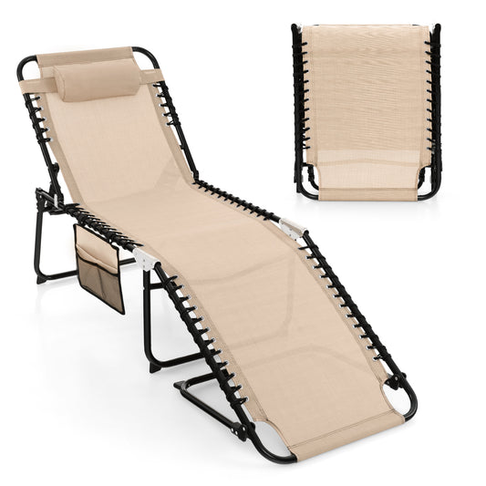 Foldable Recline Lounge Chair, Adjustable Backrest And Footrest, Beige Outdoor Chaise Lounges Beige at Gallery Canada