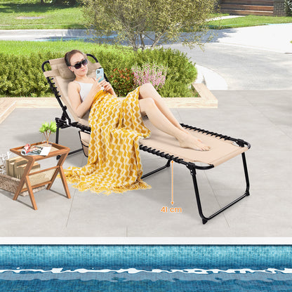 Foldable Recline Lounge Chair with Adjustable Backrest and Footrest, Beige Outdoor Chaise Lounges at Gallery Canada