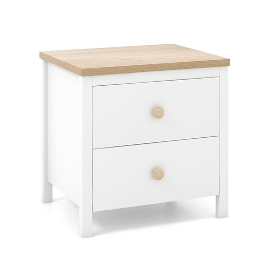 2-Drawer Nightstand with Rubber Wood Legs, White