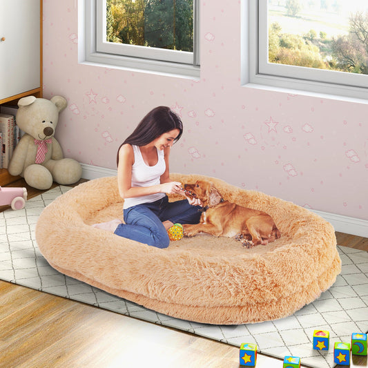 Washable Fluffy Human Dog Bed with Soft Blanket and Plump Pillow, Brown - Gallery Canada