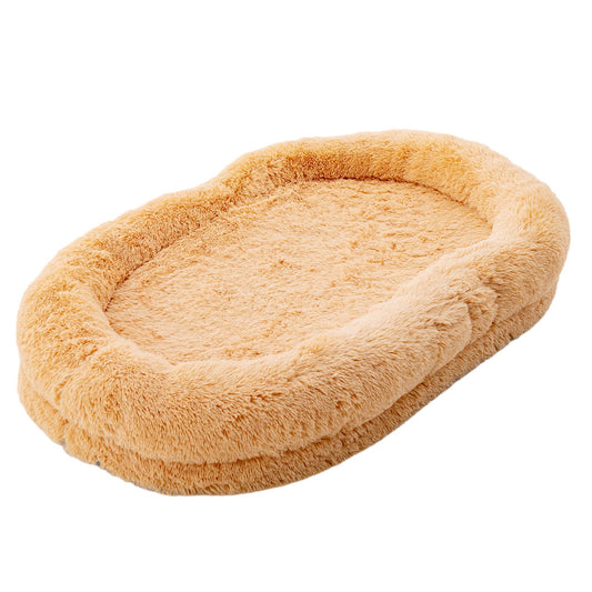 Washable Fluffy Human Dog Bed with Soft Blanket and Plump Pillow, Brown