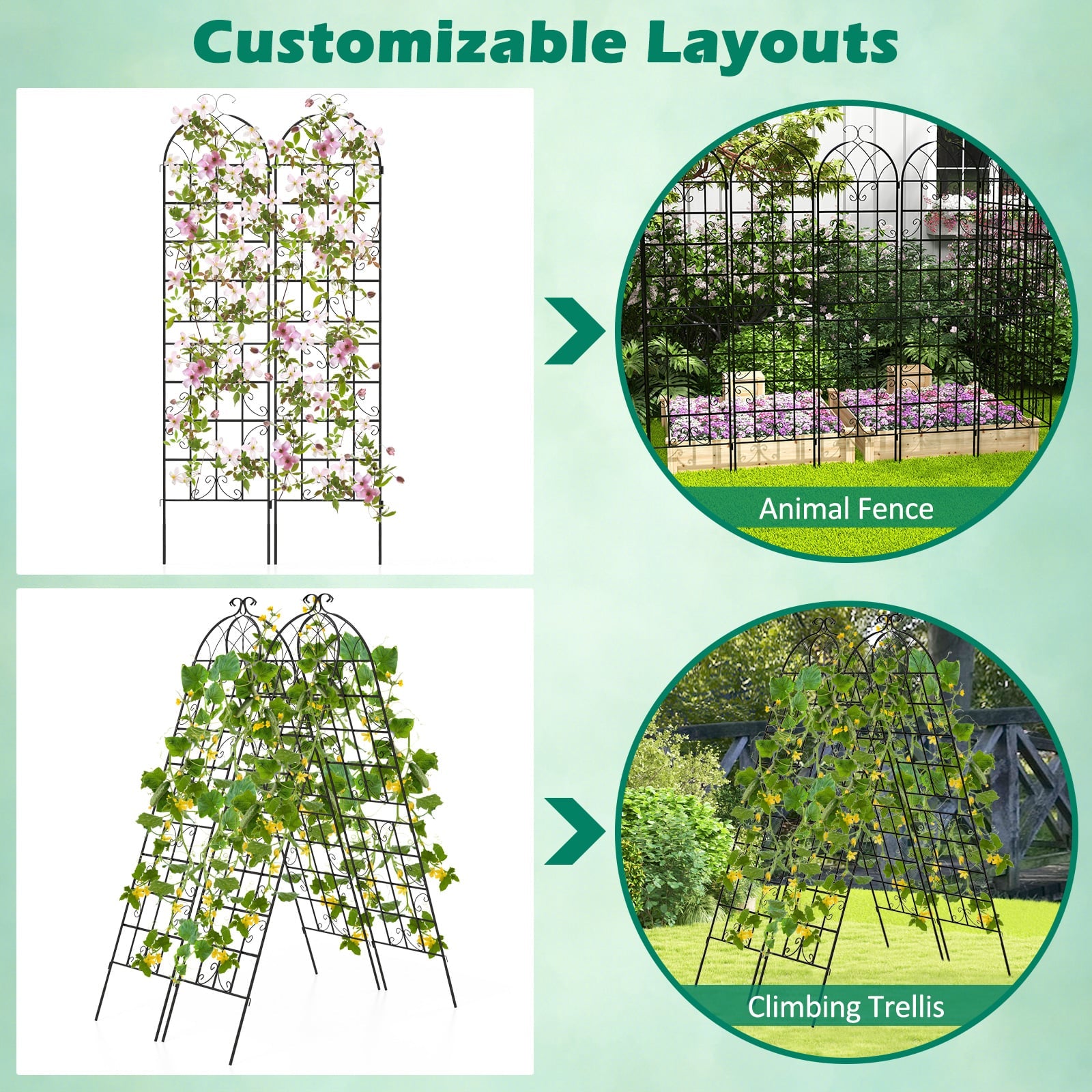 2 Pack Metal Garden Trellis for Climbing Plants, Black Decorative Fencing & Flooring at Gallery Canada