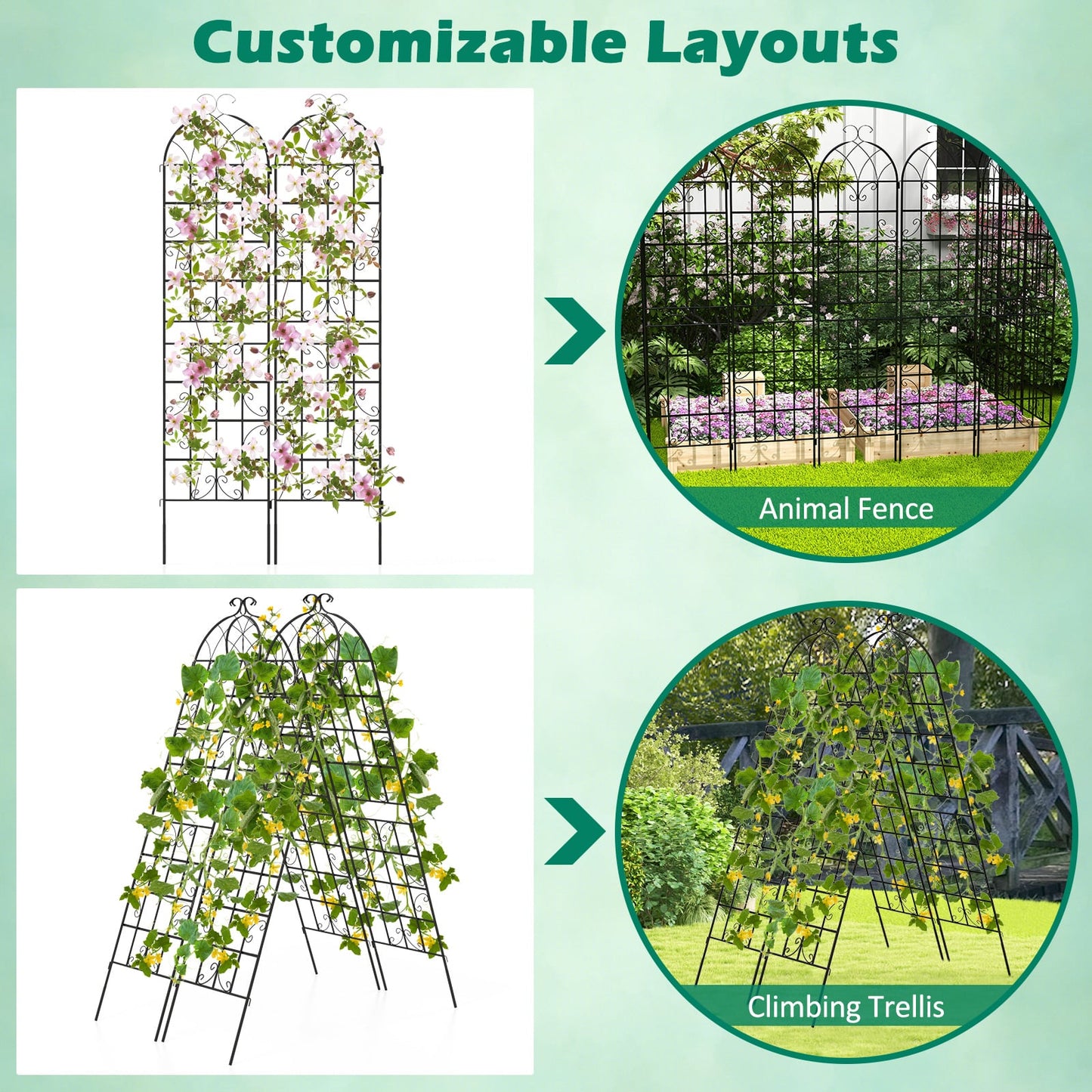 2 Pack Metal Garden Trellis for Climbing Plants, Black Decorative Fencing & Flooring at Gallery Canada