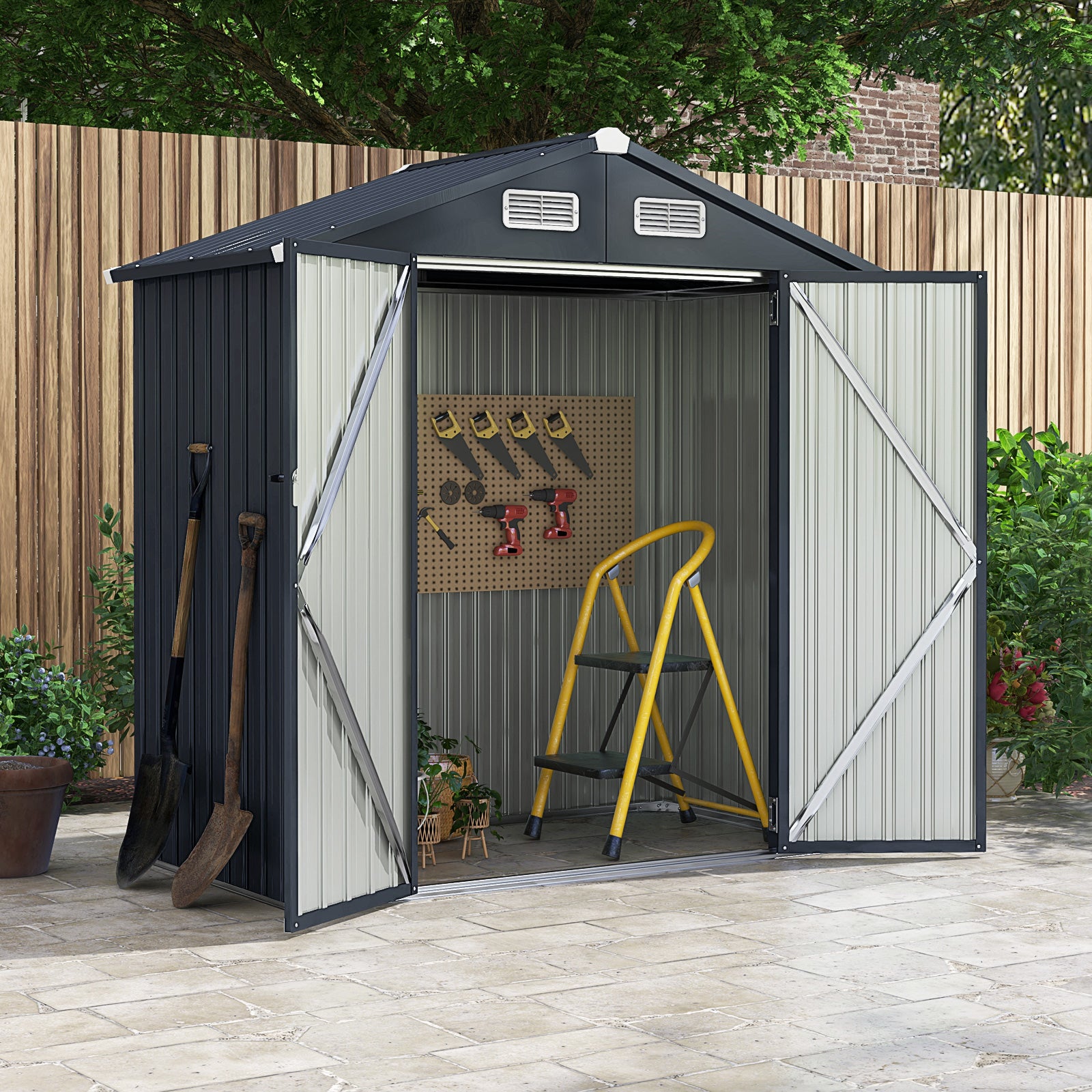 6 x 3.5 x 6 Feet Outdoor Galvanized Steel Storage Shed, Dark Gray Sheds & Outdoor Storage at Gallery Canada