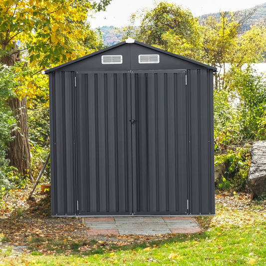 6 x 4/10 x 8 Feet Outdoor Galvanized Steel Storage Shed without Floor Base-6 x 4 ft, Dark Gray - Gallery Canada