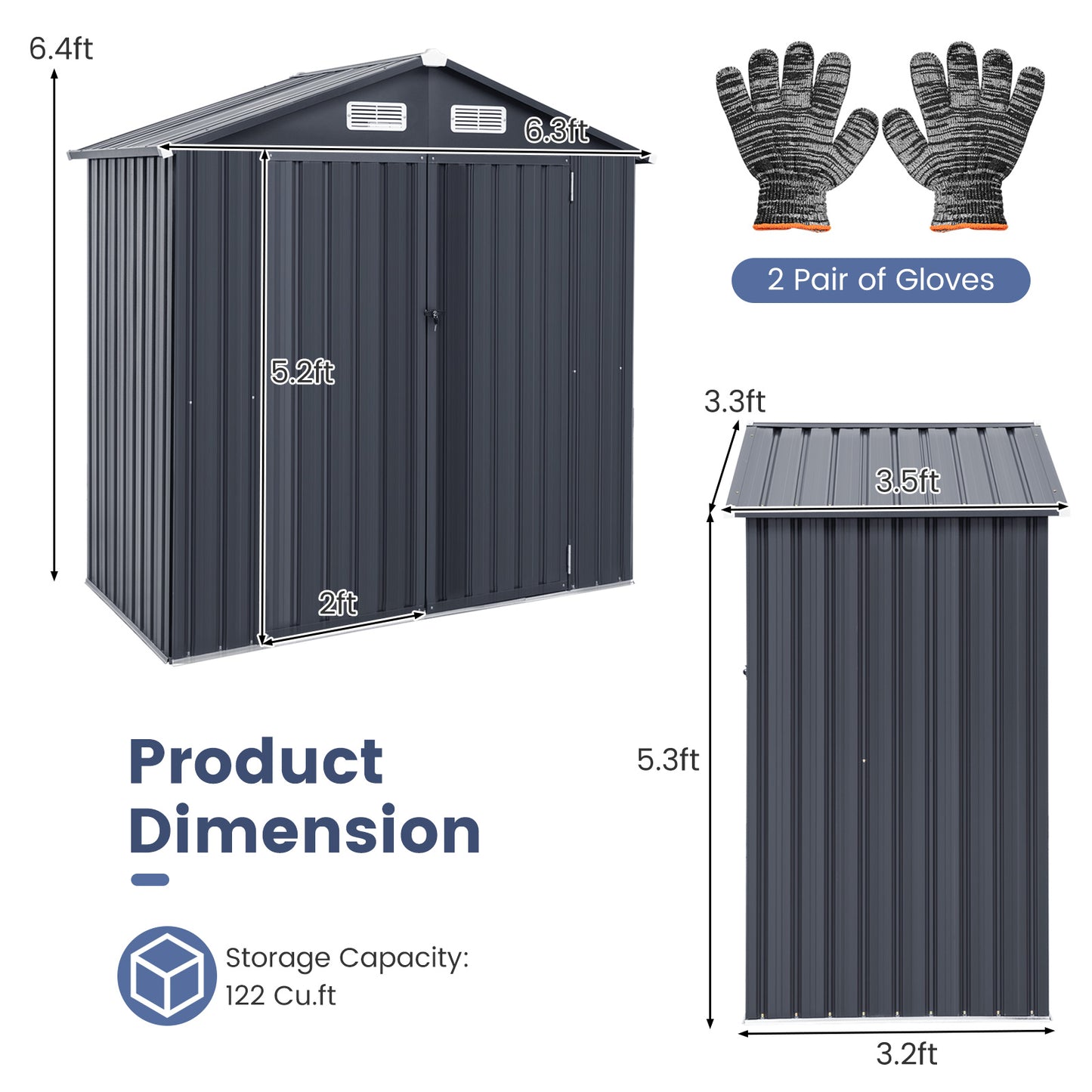 6 x 3.5 x 6 Feet Outdoor Galvanized Steel Storage Shed, Dark Gray Sheds & Outdoor Storage at Gallery Canada