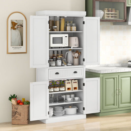 Kitchen Pantry Storage Cabinet with Doors Drawer and Adjustable Shelves, White - Gallery Canada