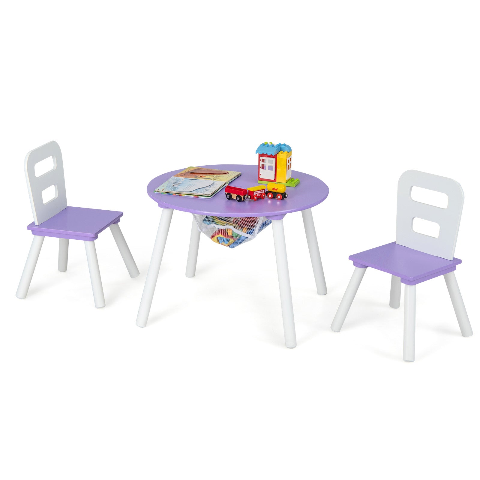 Wood Activity Kids Table and Chair Set with Center Mesh Storage, Purple Kids Table & Chair Sets Purple at Gallery Canada