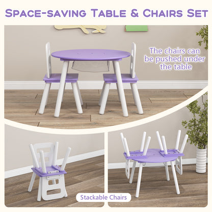 Wood Activity Kids Table and Chair Set with Center Mesh Storage, Purple Kids Table & Chair Sets at Gallery Canada