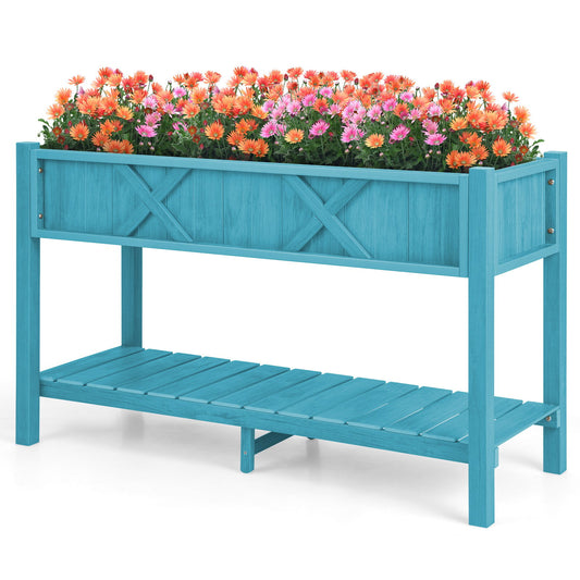 Poly Wood Elevated Planter Box with Legs Storage Shelf Drainage Holes, Blue - Gallery Canada
